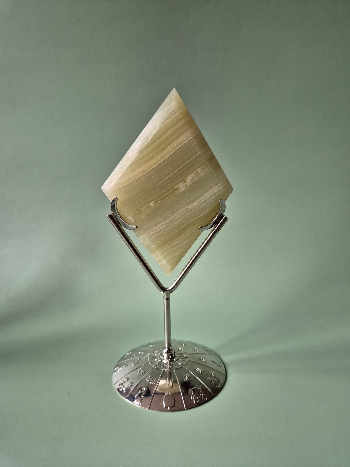 Edelsteen Pistachio Calcite Ruit Inclusief Standaard (calciet)