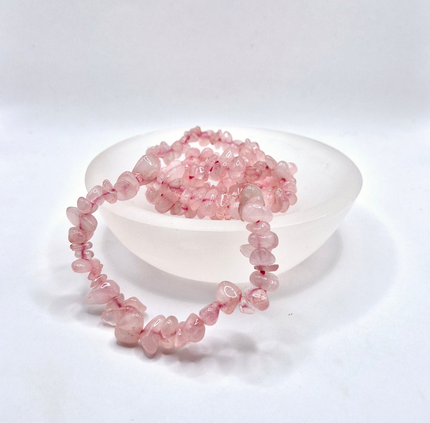 Kristallen Rozenkwarts Edelsteen Chips Armband - 19 cm
