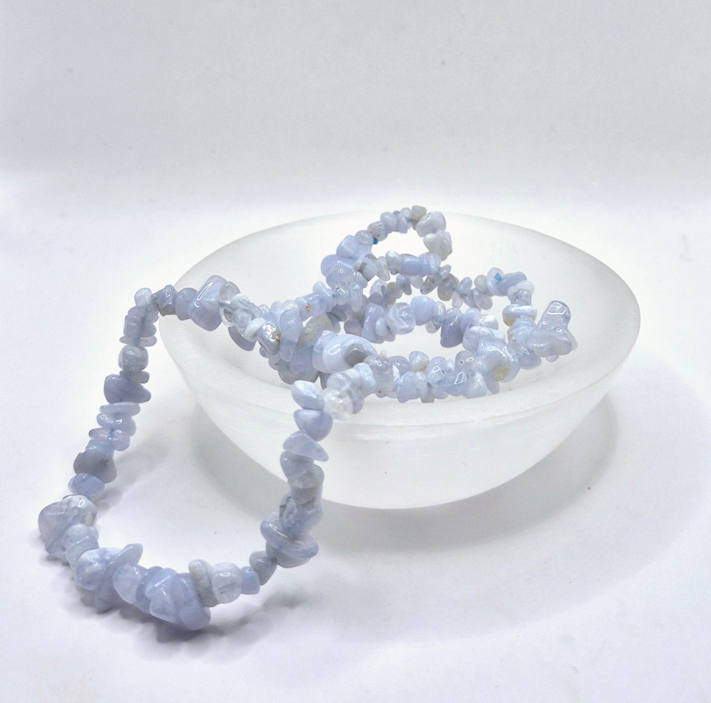 Kristallen Edelsteen Blue Lace Agate /Blauwe Kant Agaat Chips Armband - 19 cm (Blauwe Chalcedoon)