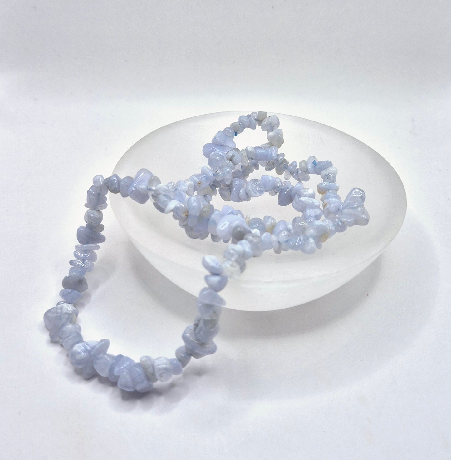 Kristallen Edelsteen Blue Lace Agate /Blauwe Kant Agaat Chips Armband - 19 cm (Blauwe Chalcedoon)