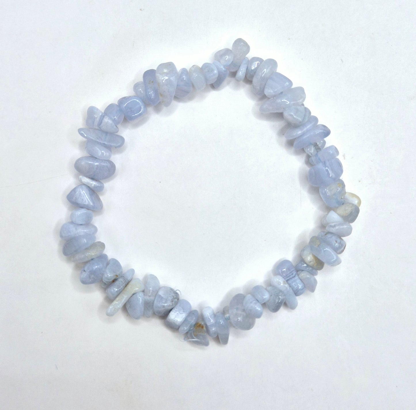 Kristallen Edelsteen Blue Lace Agate /Blauwe Kant Agaat Chips Armband - 19 cm (Blauwe Chalcedoon)