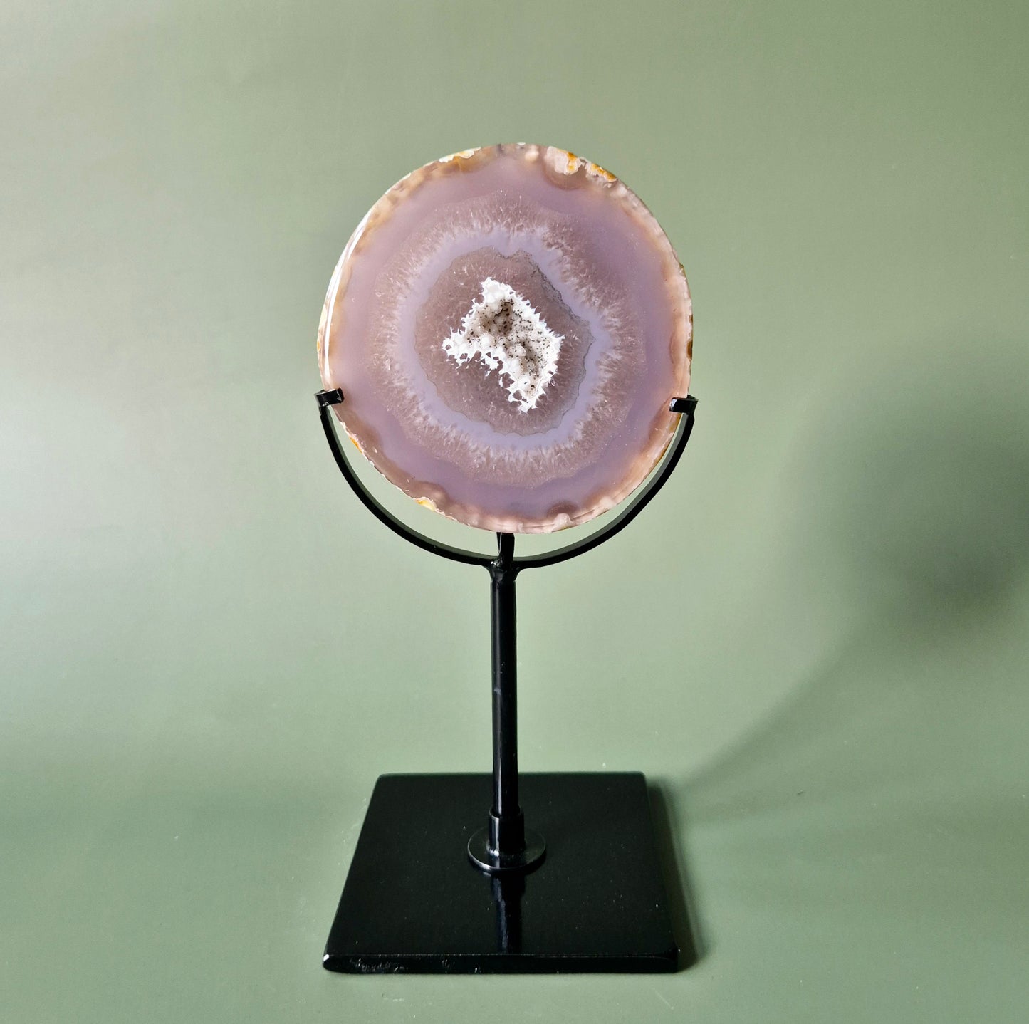 Unieke Druzy Agaat Half-Geode op Metalen Standaard 4
