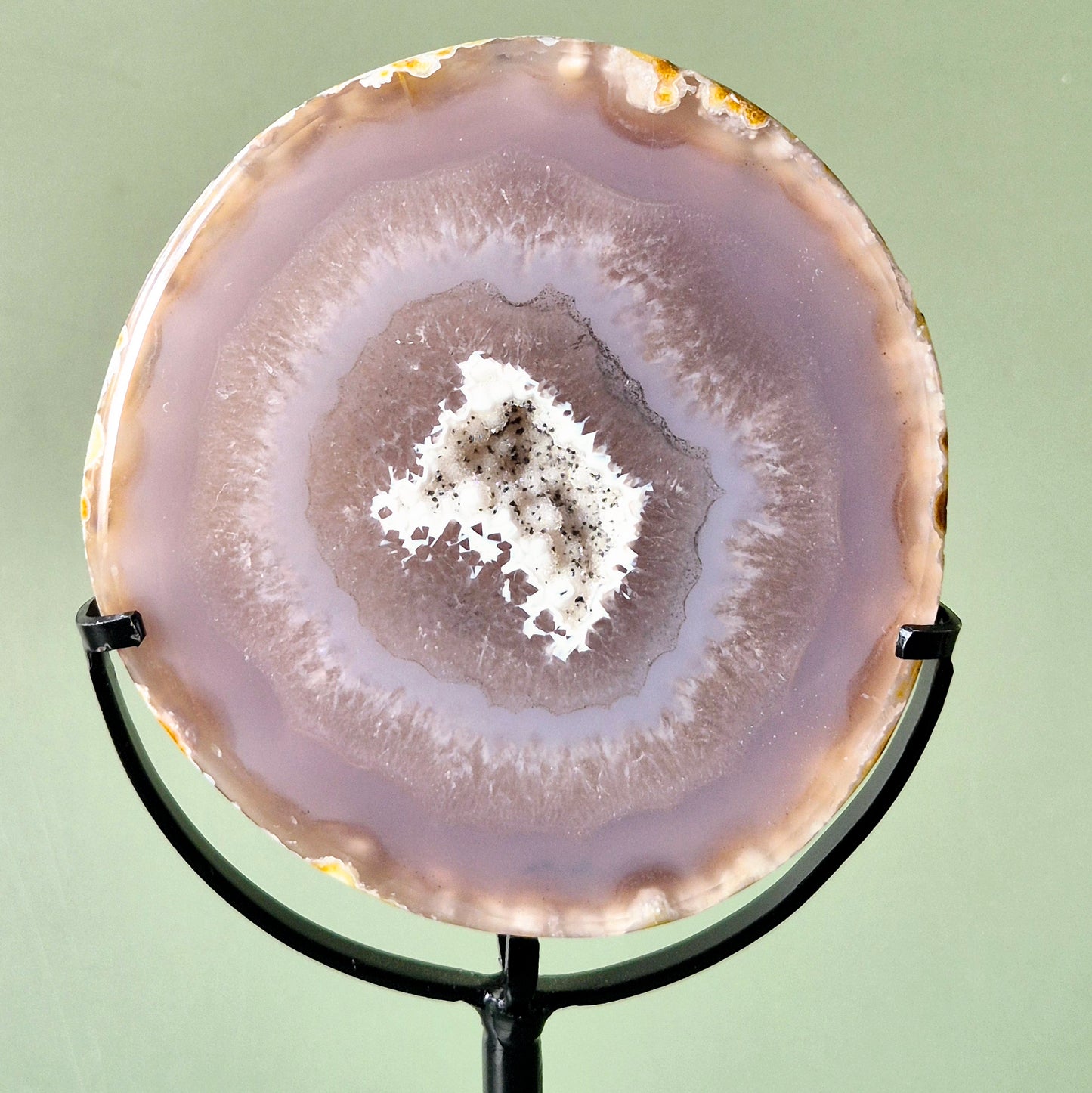 Unieke Druzy Agaat Half-Geode op Metalen Standaard 4