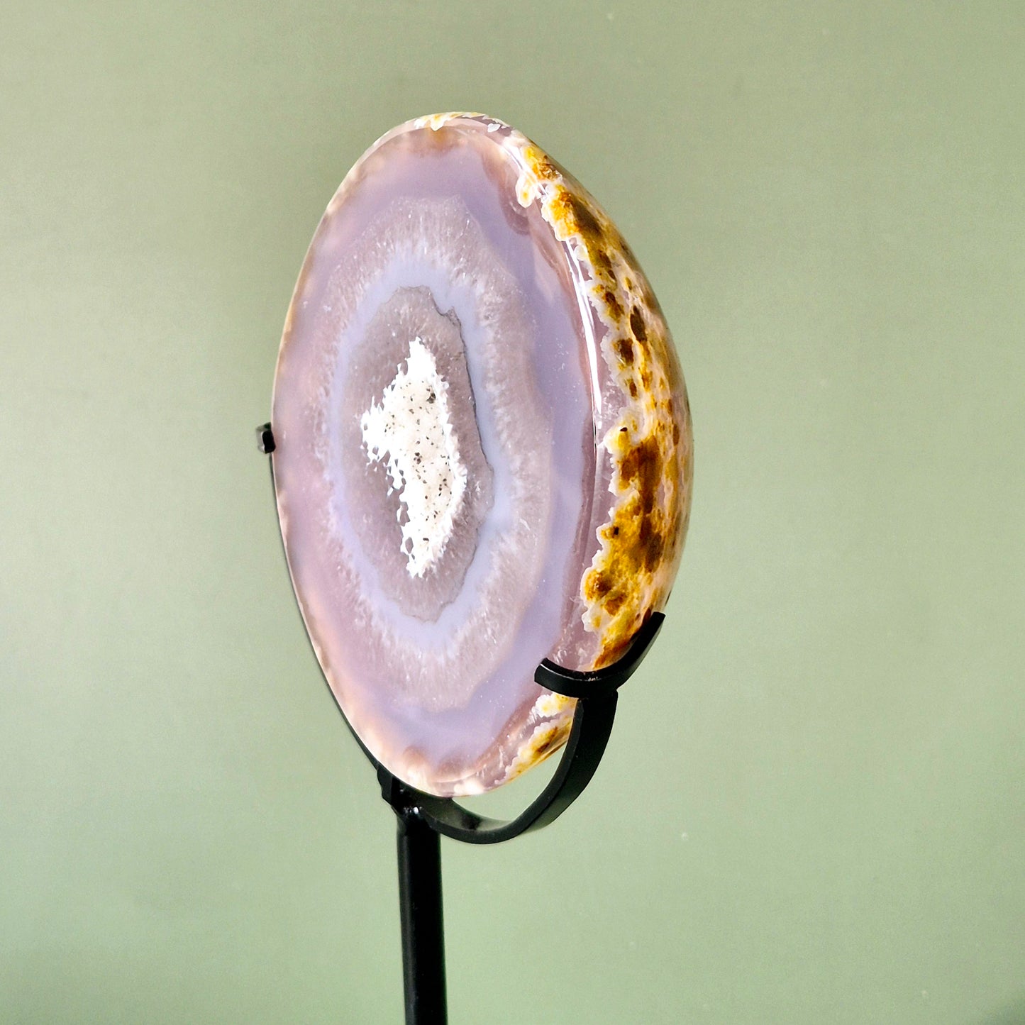 Unieke Druzy Agaat Half-Geode op Metalen Standaard 4