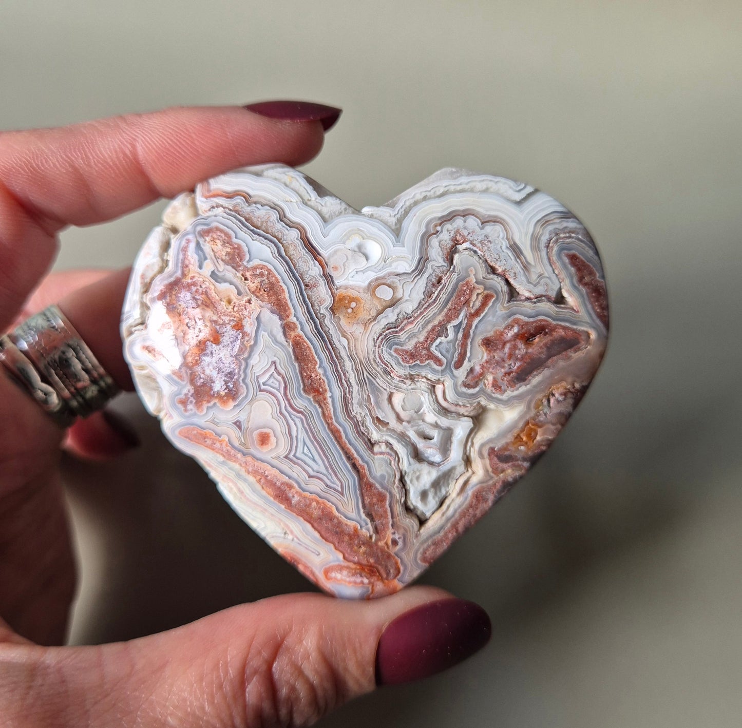Mexican Crazy Lace Agate Hart met Standaard