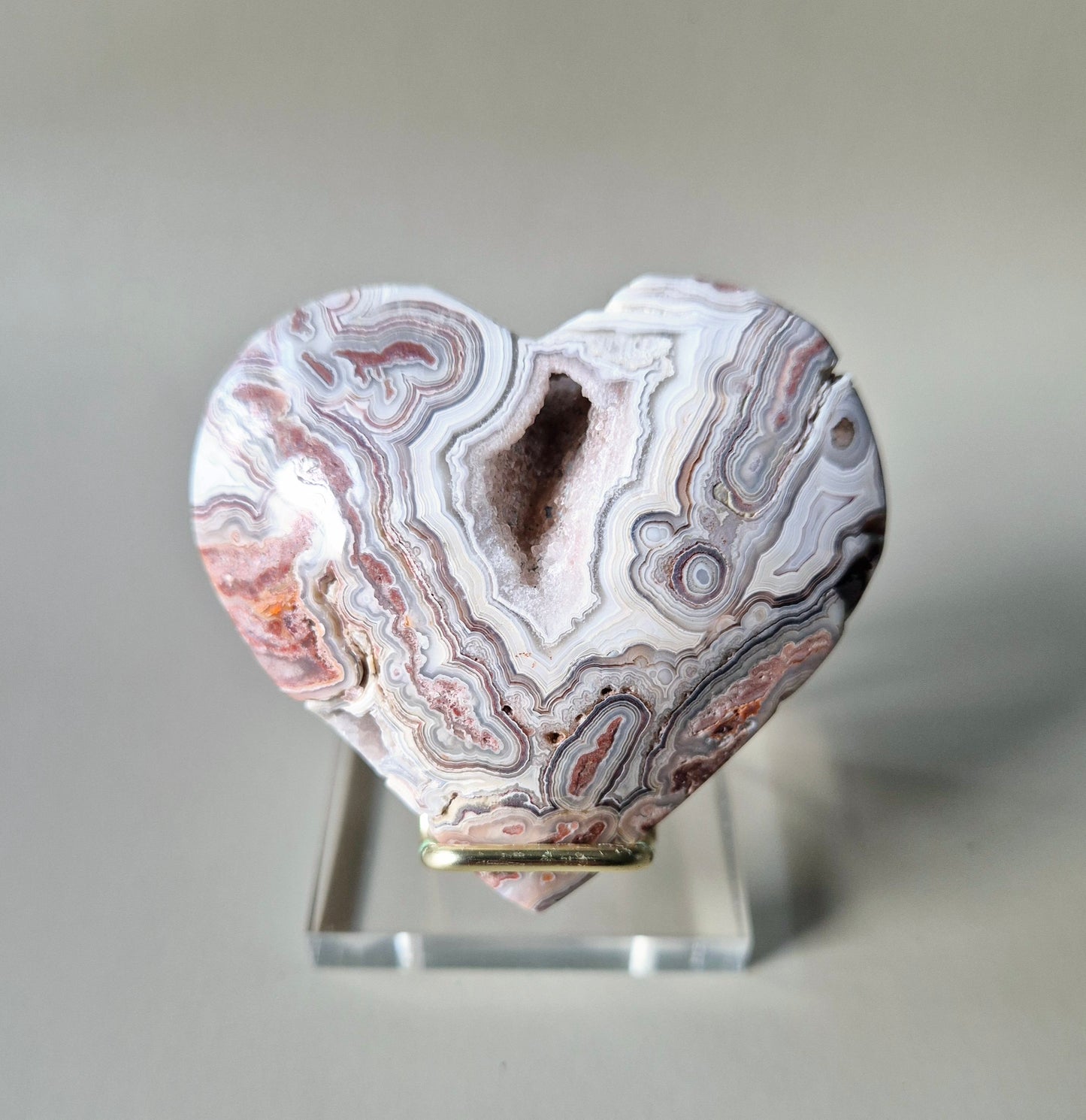 Mexican Crazy Lace Agate Hart met Standaard