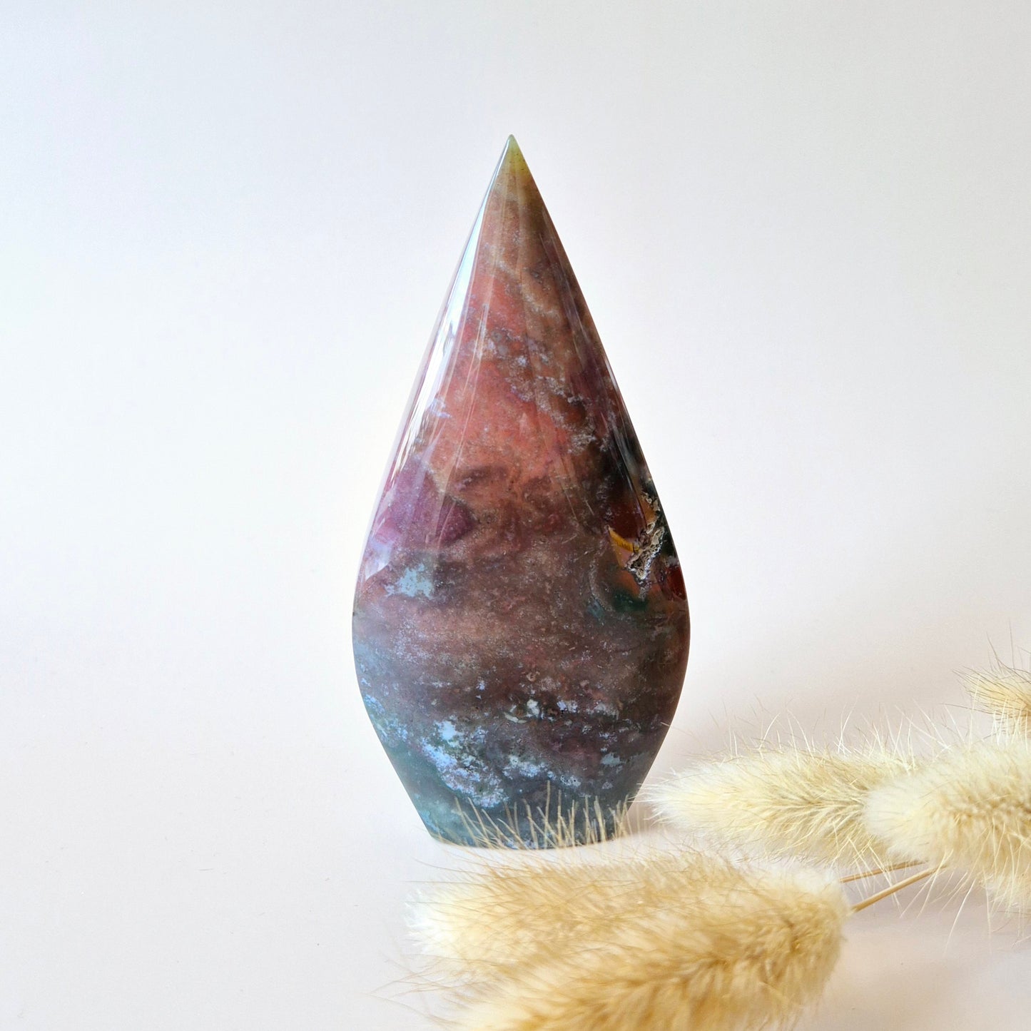 Ozean-Jaspis – Druzy Teardrop Drop stehend Edelstein Kristall – ca. 13 x 6 cm 240 Gramm Ozean-Jaspis