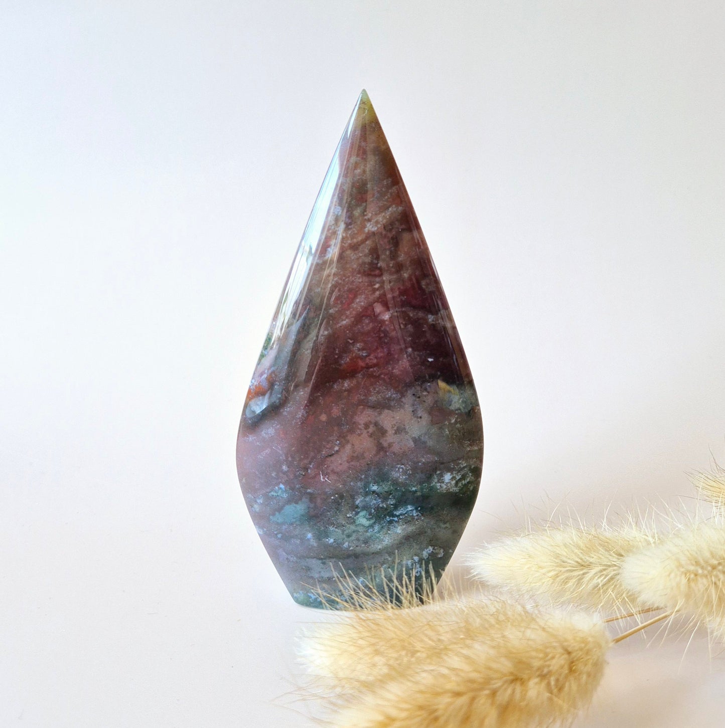 Ozean-Jaspis – Druzy Teardrop Drop stehend Edelstein Kristall – ca. 13 x 6 cm 240 Gramm Ozean-Jaspis