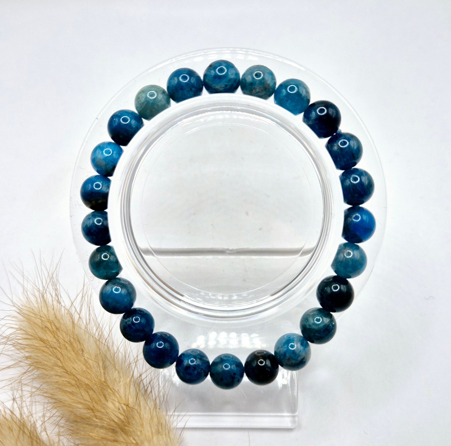 Edelsteen armband met 8mm ronde kralen - Blue Apatite / Blauwe Apatiet
