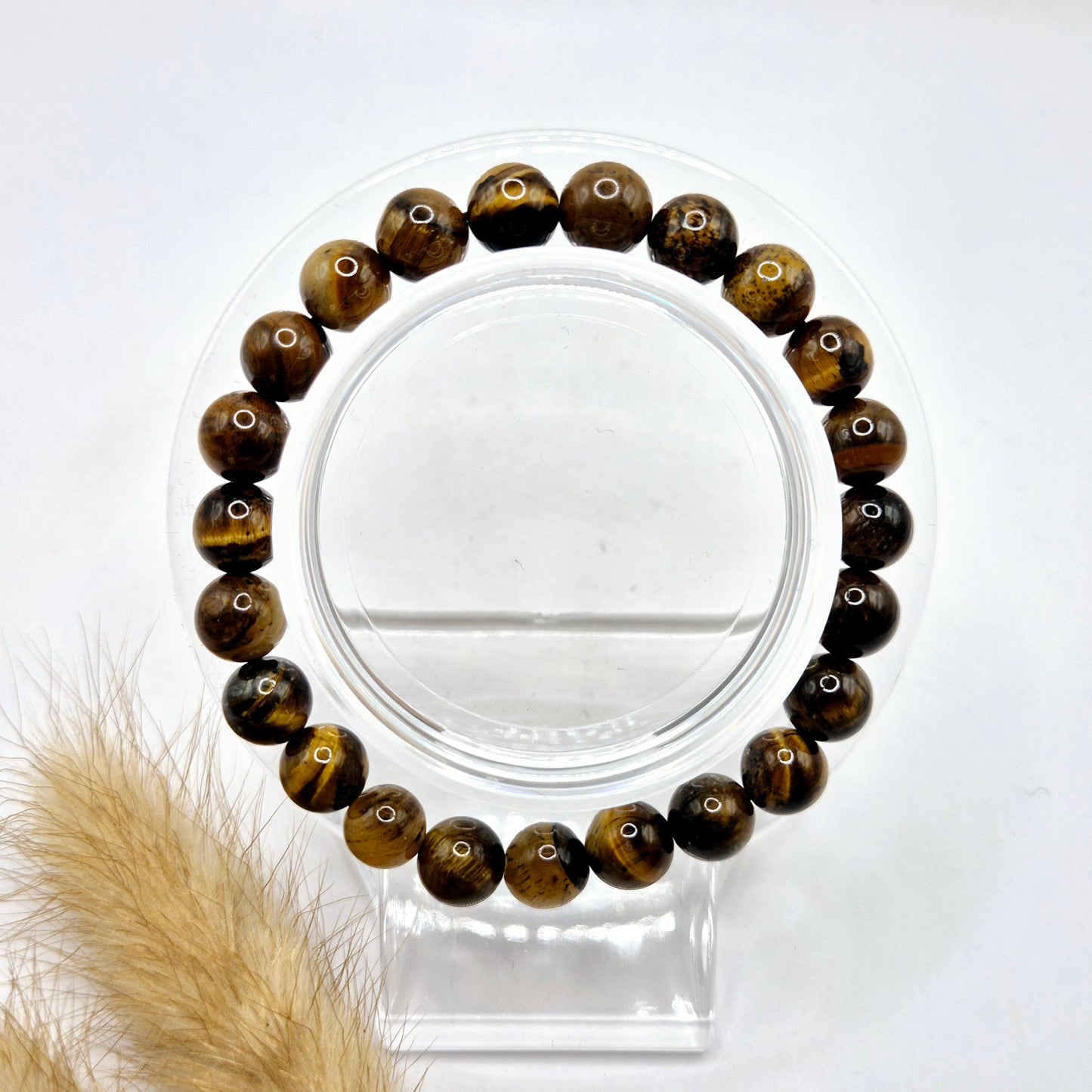 Edelsteen armband met 8mm ronde kralen - Tijgeroog / Tiger Eye