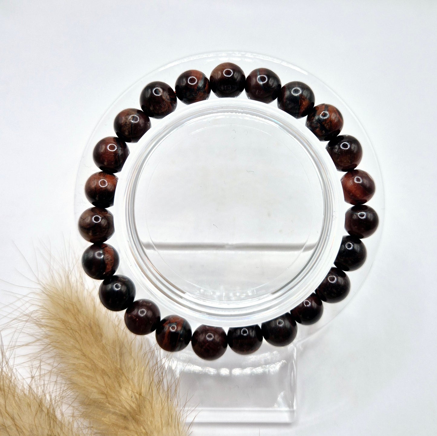 Edelsteen armband met 8mm ronde kralen - Rode Tijgeroog