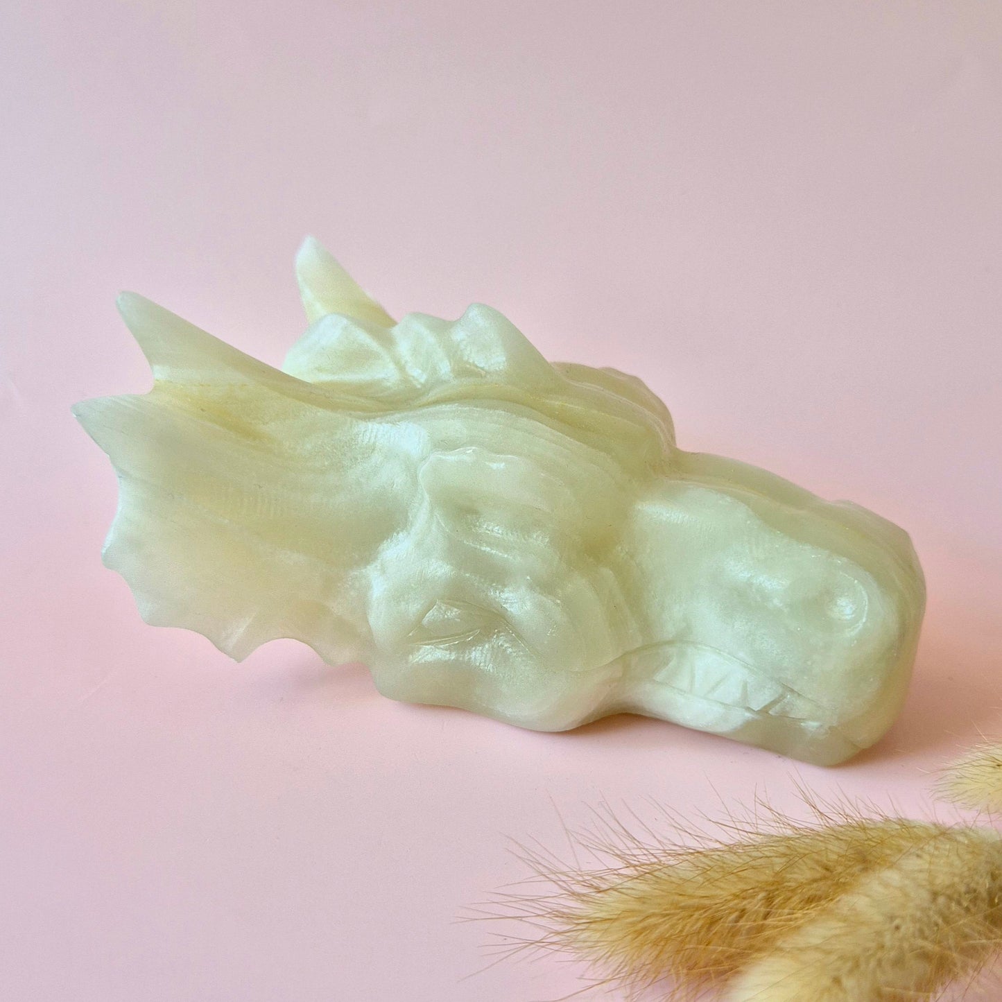 XL Afghaanse Groene Jade Draken Schedel – 750g | 13x6,5x10cm (Dragon Skull)
