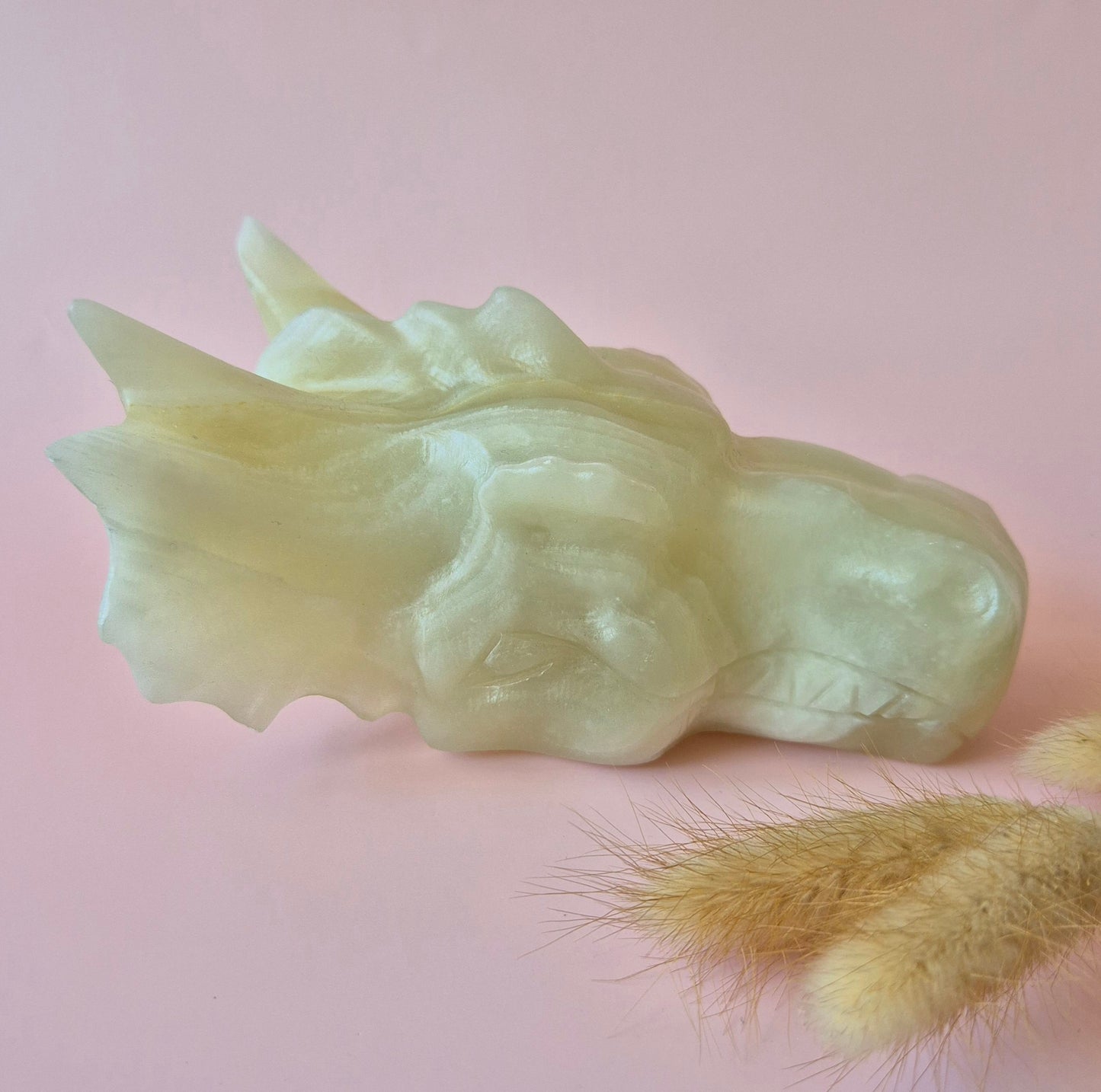XL Afghaanse Groene Jade Draken Schedel – 750g | 13x6,5x10cm (Dragon Skull)