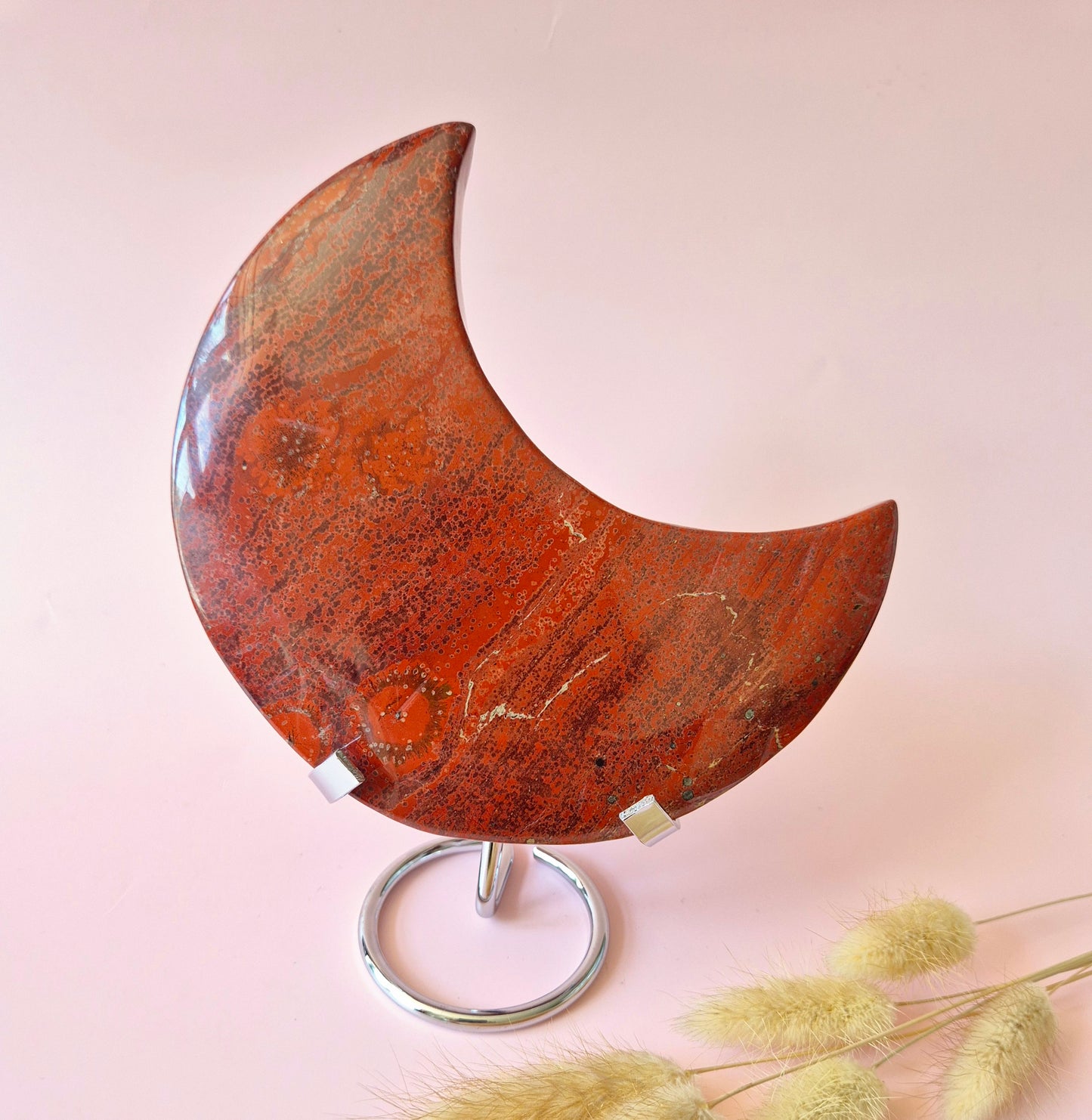 XXL Roter Jaspis Mond auf Metallständer 13-15cm (700g) – Erdung & Kraft in Einem (Roter Jaspis)