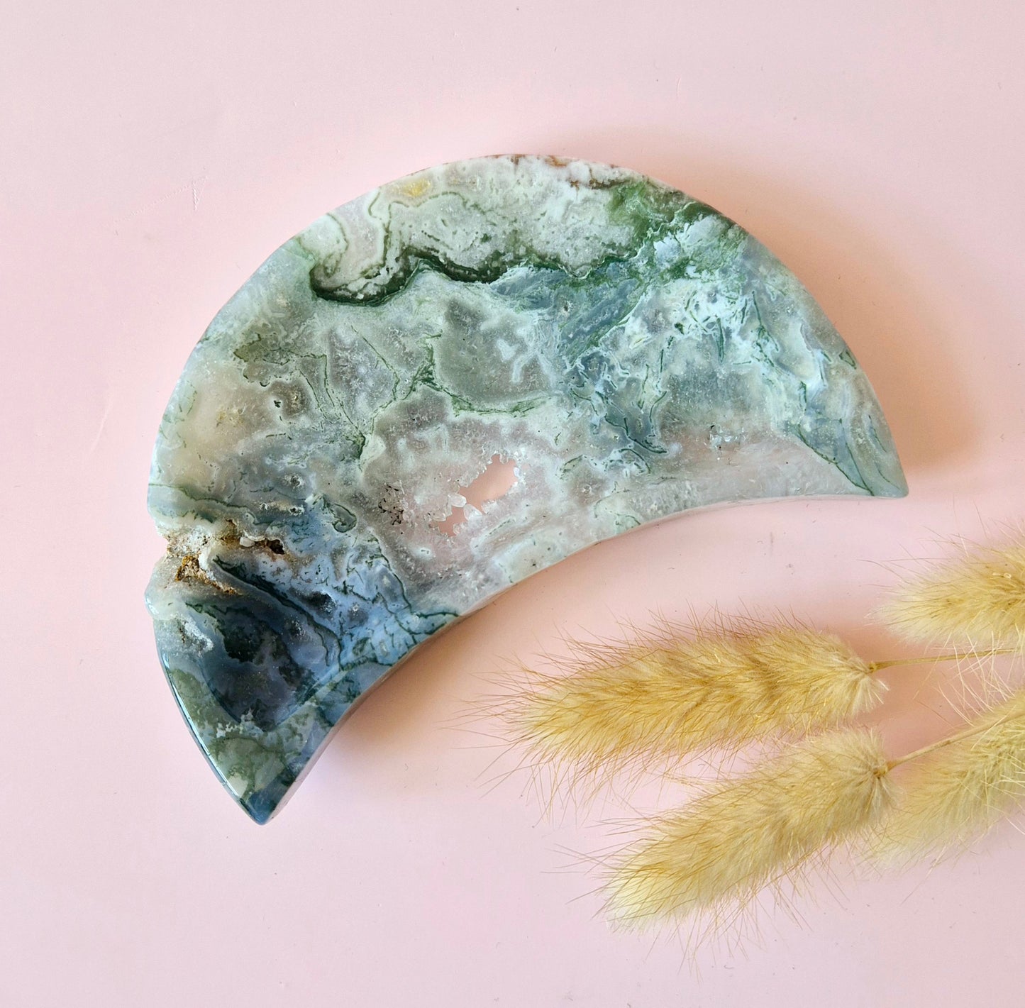 Druzy Mosagaat Maanvormige Edelsteen Schaal – ca. 15cm #2