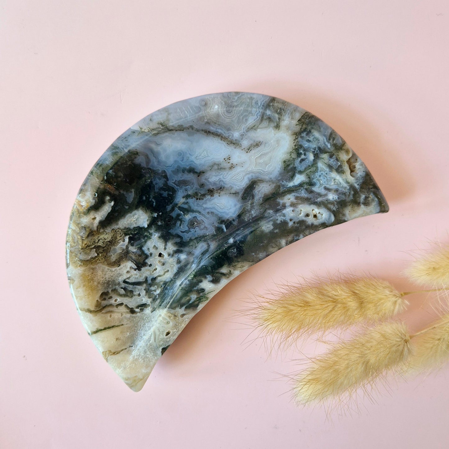 Druzy Mosagaat Maanvormige Edelsteen Schaal – ca. 15cm #3