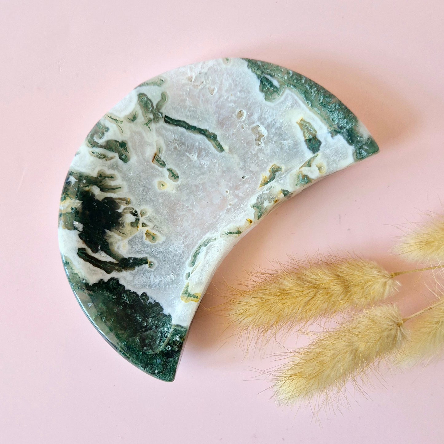 Druzy Mosagaat Maanvormige Edelsteen Schaal – ca. 15cm #4