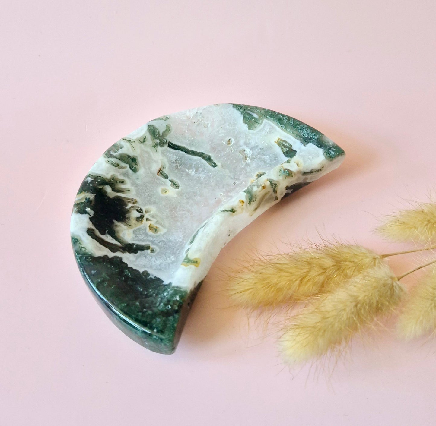 Druzy Mosagaat Maanvormige Edelsteen Schaal – ca. 15cm #4