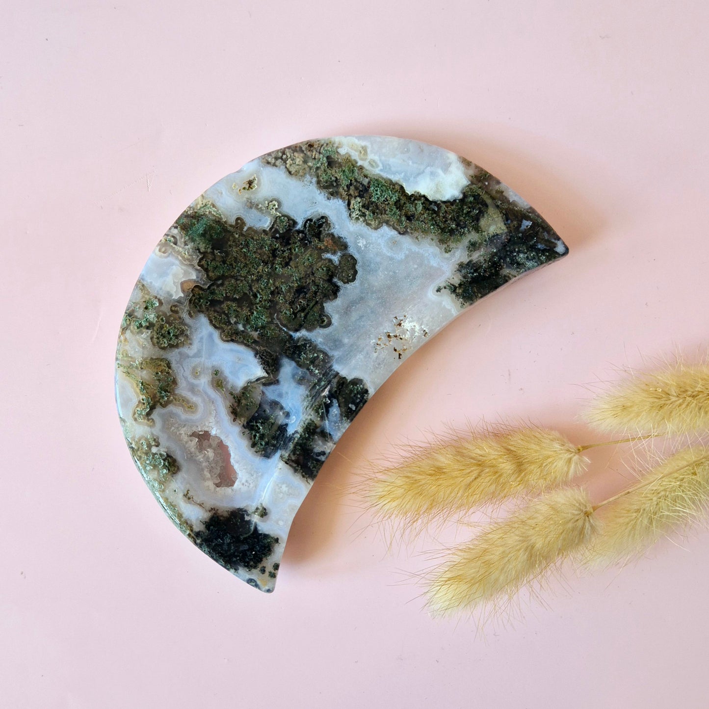 Druzy Mosagaat Maanvormige Edelsteen Schaal – ca. 15cm #5