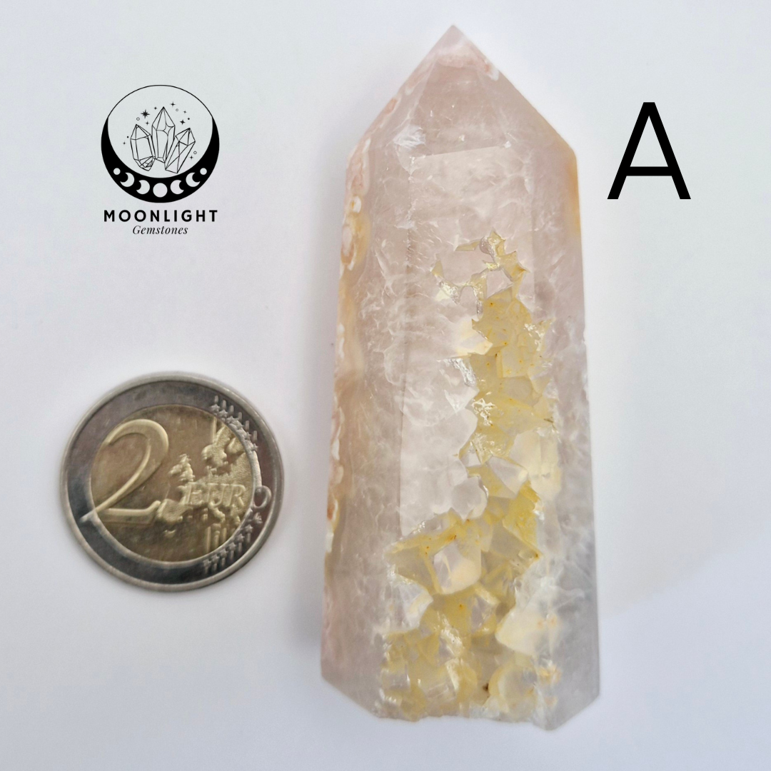 Flower Agate Tower, featuring beautiful, blossom-like patterns that inspire growth and healing. Flower Agate is known for its ability to encourage personal development and emotional healing, helping you to bloom into your full potential.
