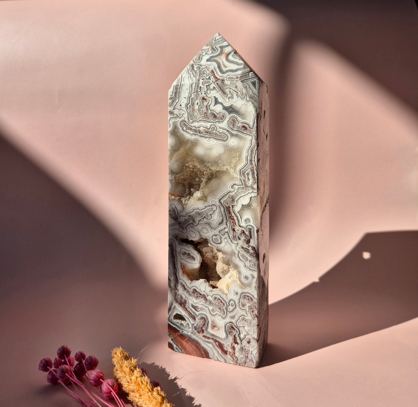 XL Druzy Mexican Agate Tower – Stunning Crystal Display Piece - 19cm 707 grams