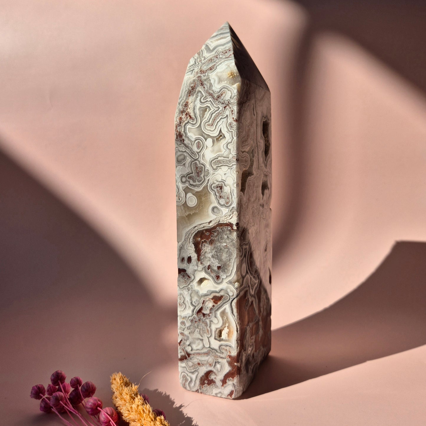 XL Druzy Mexican Agate Tower – Stunning Crystal Display Piece - 19cm 707 grams
