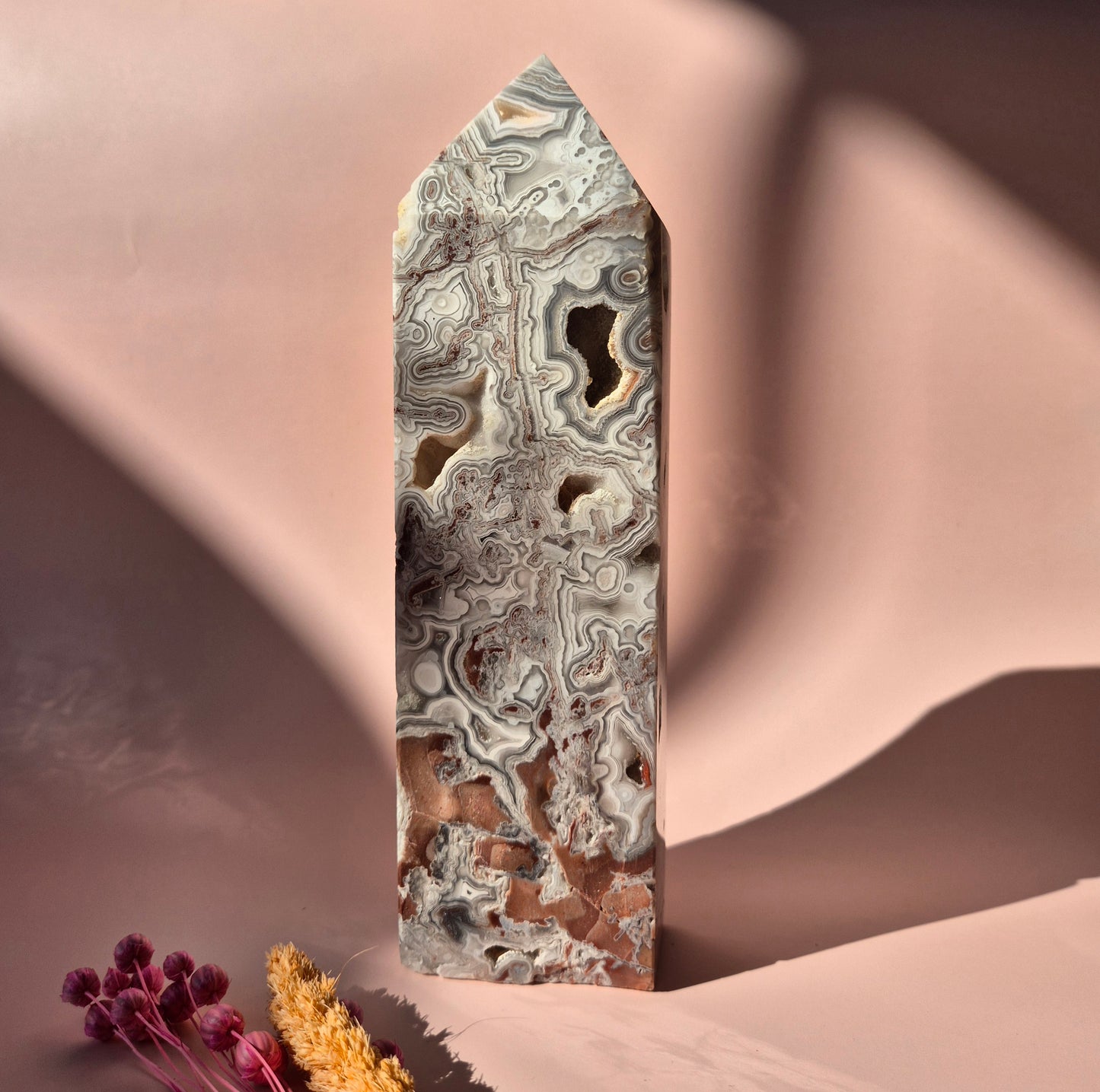 XL Druzy Mexican Agate Tower – Stunning Crystal Display Piece - 19cm 707 grams