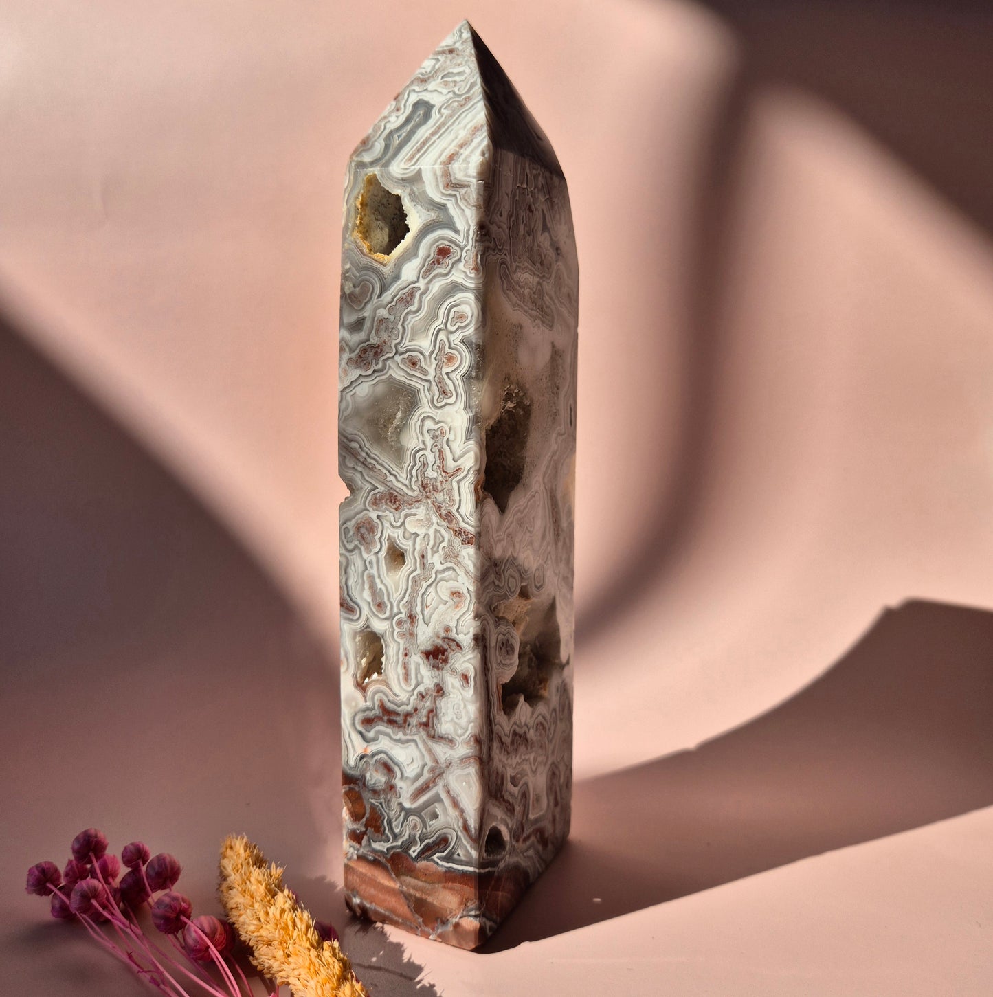 XL Druzy Mexican Agate Tower – Stunning Crystal Display Piece - 19cm 707 grams