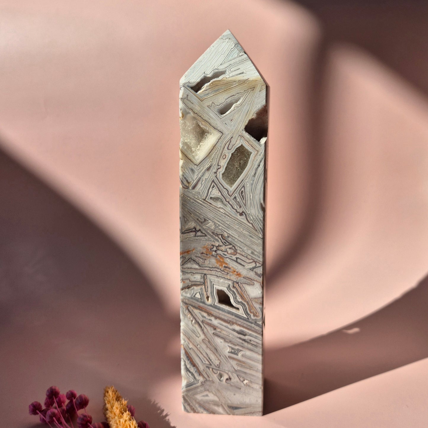 XL Druzy Mexican Agate Tower – Stunning Crystal Display Piece - 20cm 643 grams