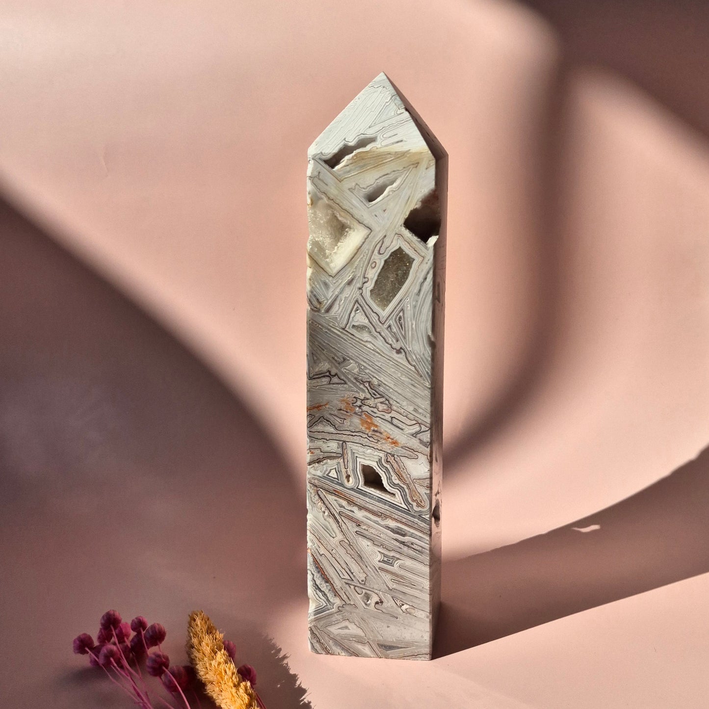 XL Druzy Mexican Agate Tower – Stunning Crystal Display Piece - 20cm 643 grams
