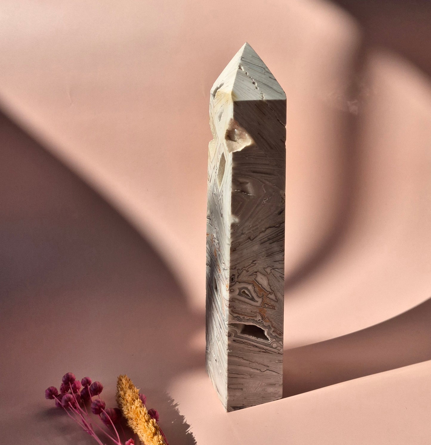 XL Druzy Mexican Agate Tower – Stunning Crystal Display Piece - 20cm 643 grams