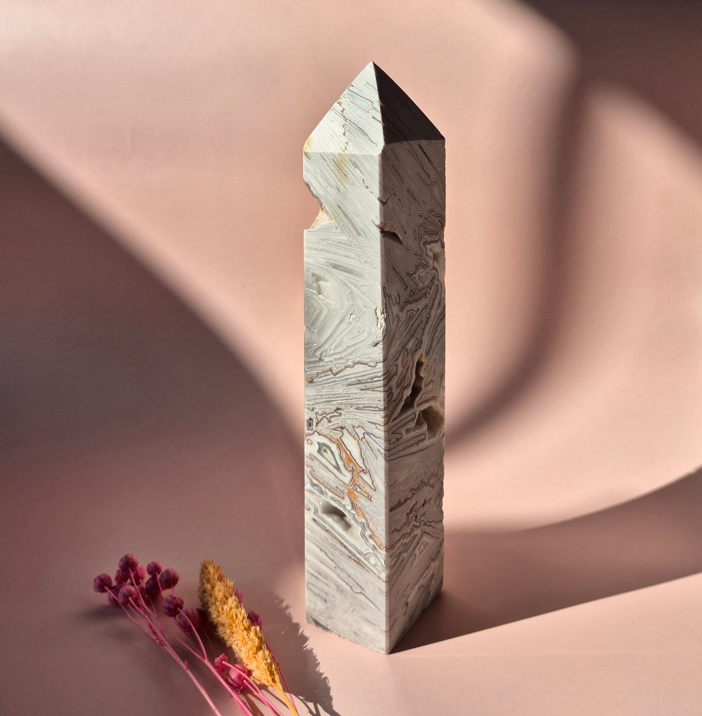 XL Druzy Mexican Agate Tower – Stunning Crystal Display Piece - 20cm 643 grams