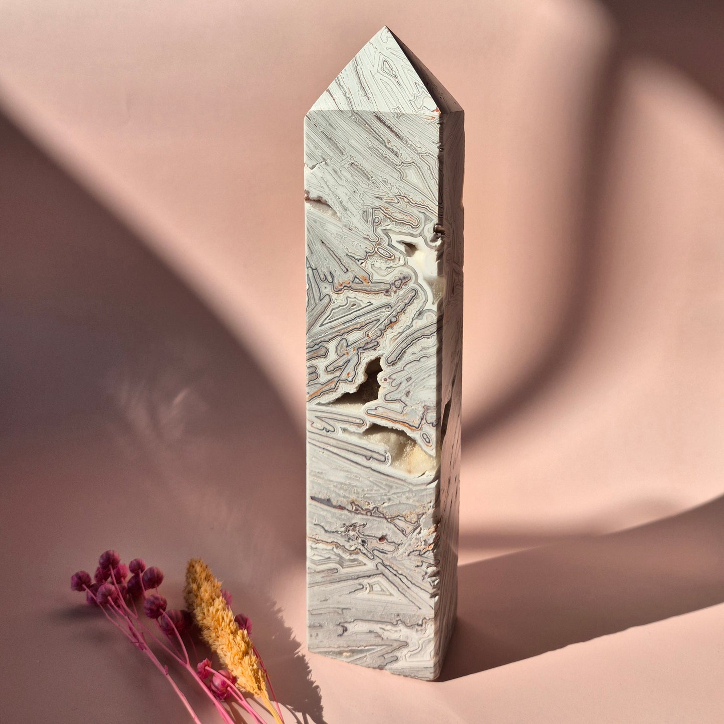 XL Druzy Mexican Agate Tower – Stunning Crystal Display Piece - 20cm 643 grams