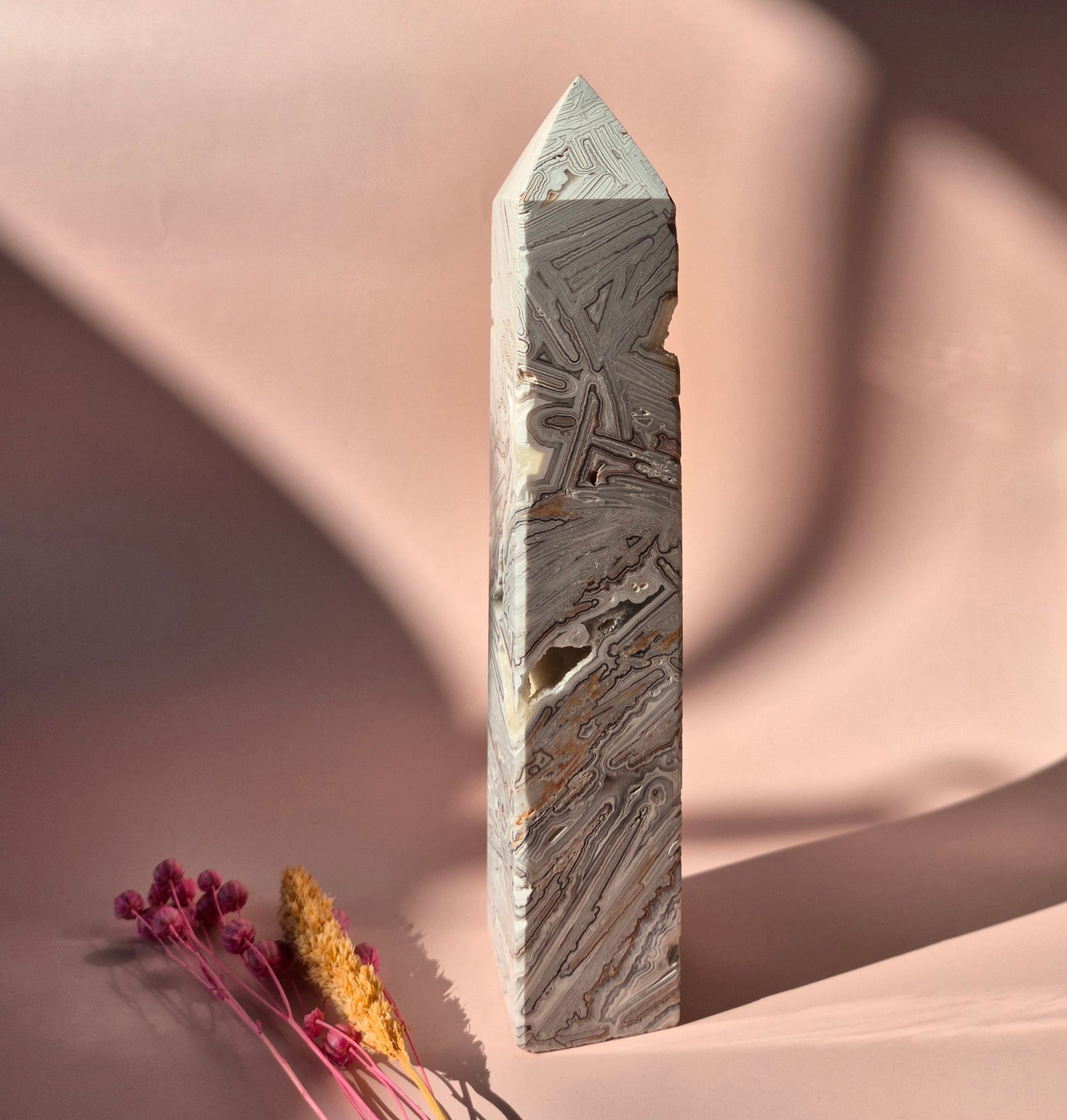 XL Druzy Mexican Agate Tower – Stunning Crystal Display Piece - 20cm 643 grams