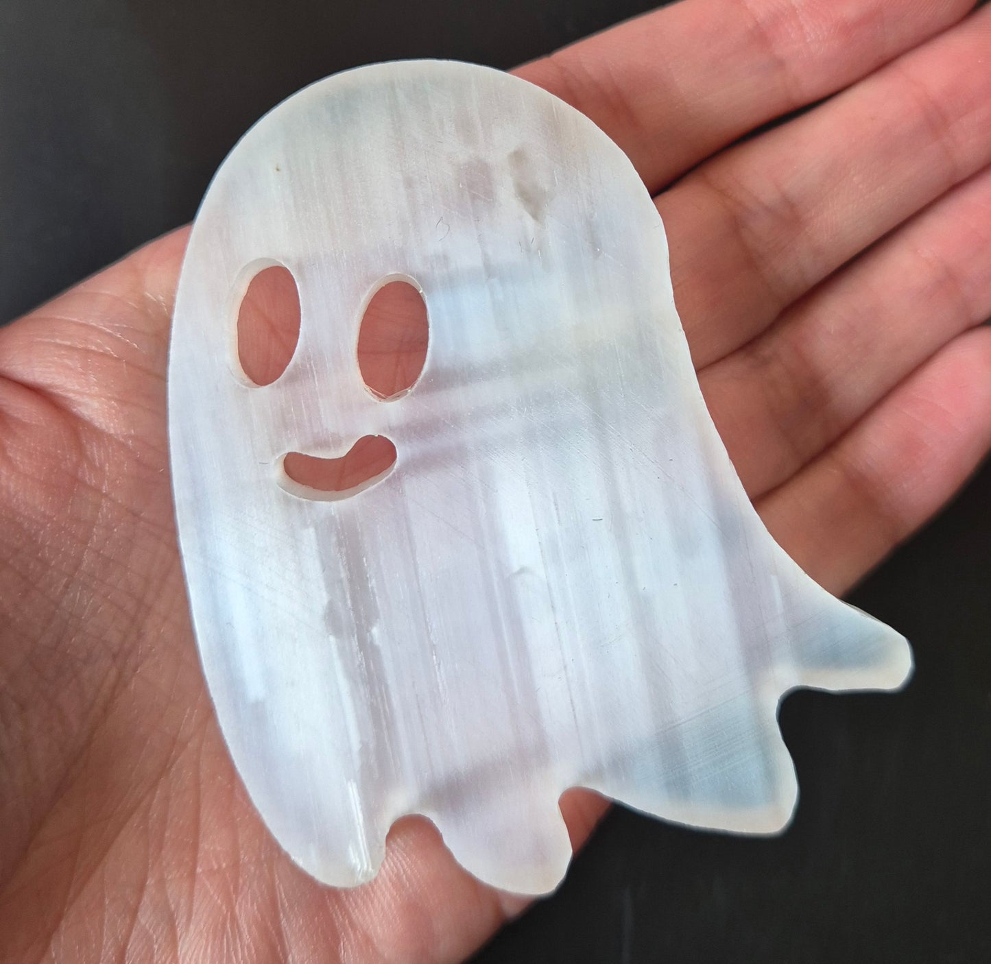 Halloween Selenite Crystal Carving Flat Ghost 75mm