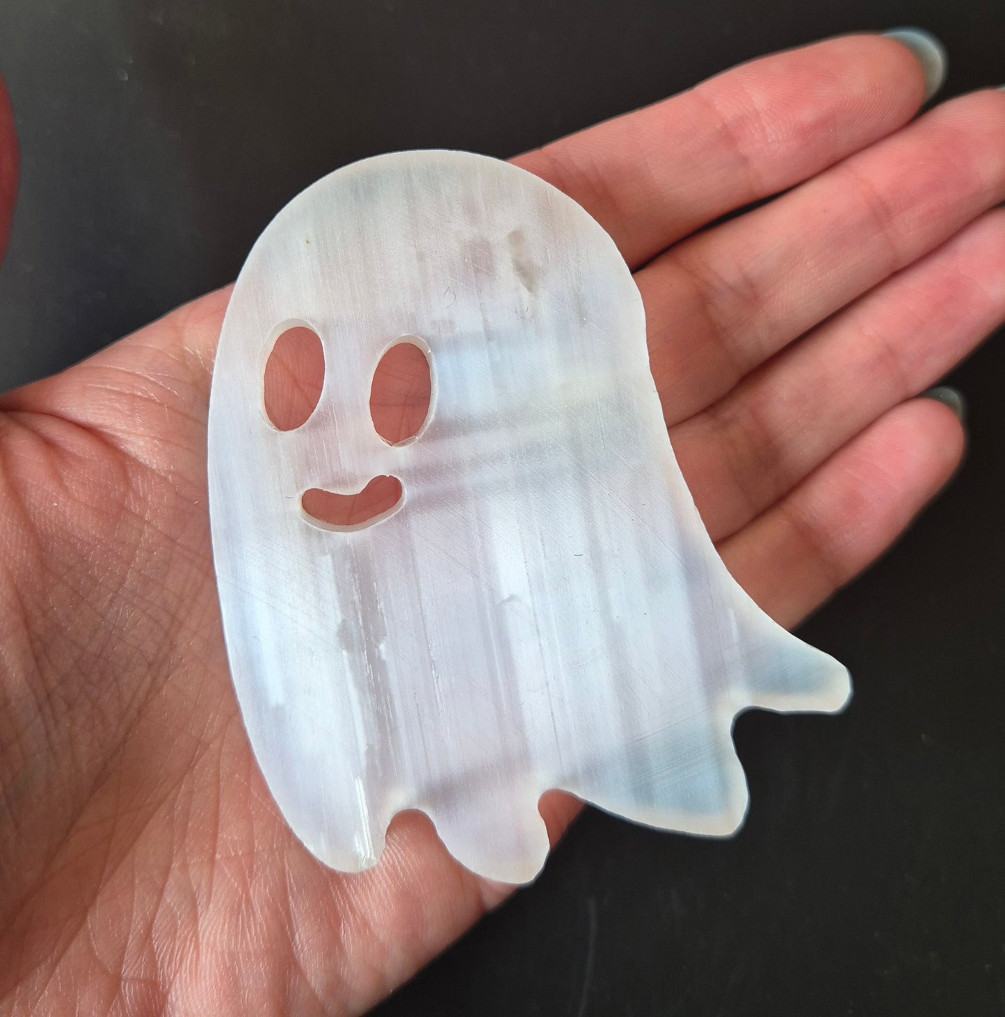 Halloween Selenite Crystal Carving Flat Ghost 75mm