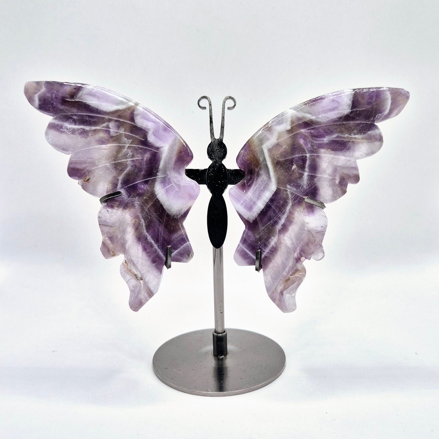 Chevron (dream) Amethist Butterfly / Vlinder geslepen Edelsteen met Metalen Standaard