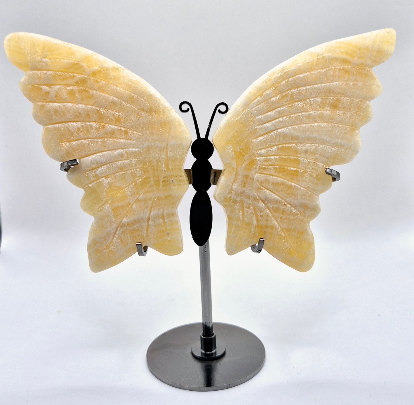 Yellow Calcite Butterfly Crystal Carving with Metal Stand (vlinder)