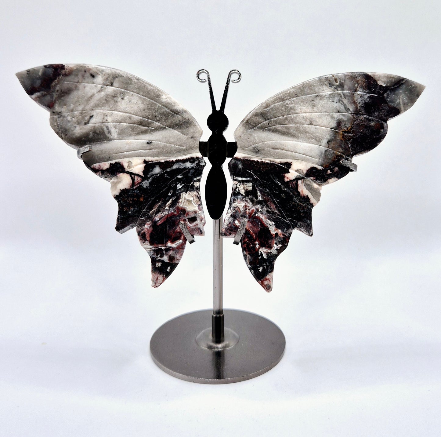 Mexican Agate Butterfly Crystal Carving with Metal Stand Edelsteen Vlinder