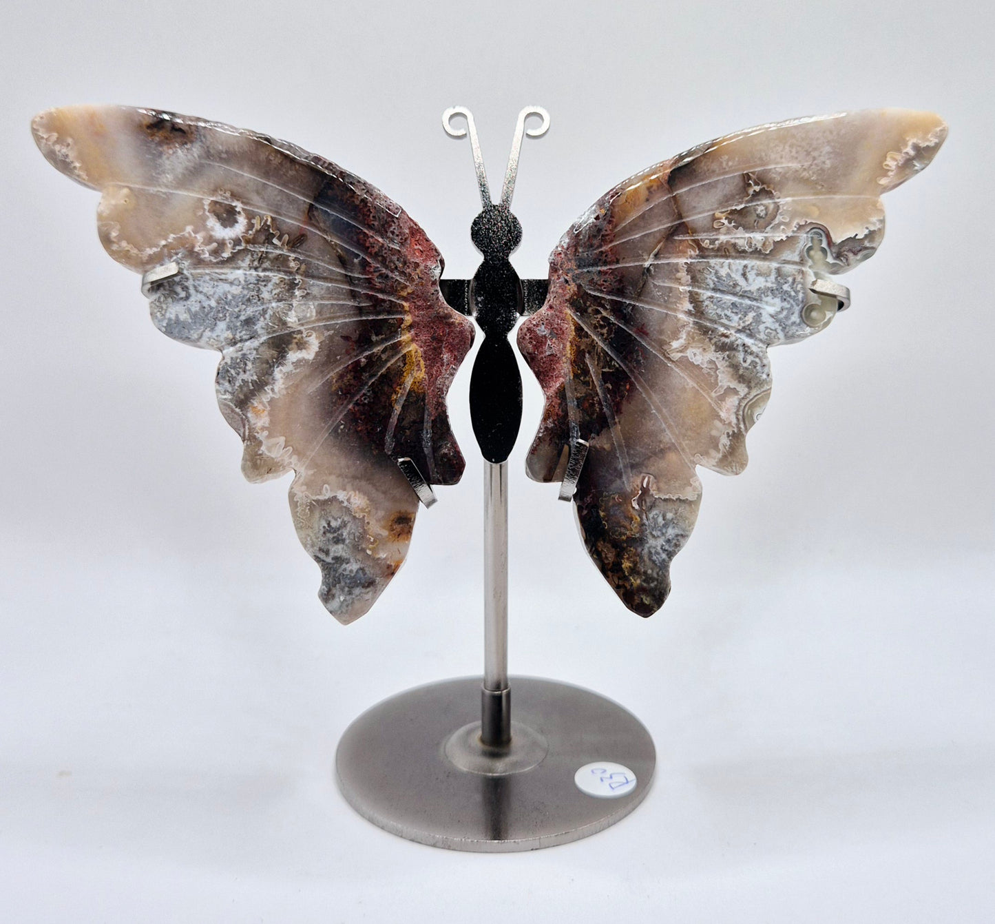 Mexican Agate Butterfly Crystal Carving with Metal Stand Edelsteen Vlinder