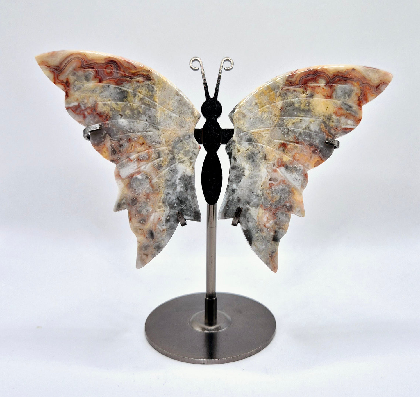 Bumblebee Jasper Butterfly Crystal Carving with Metal Stand Vlinder Edelsteen