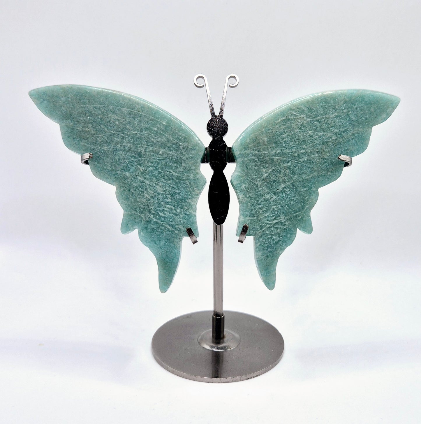 Blue Amazonite Butterfly / Vlinder geslepen Edelsteen met Metalen Standaard (amazoniet)