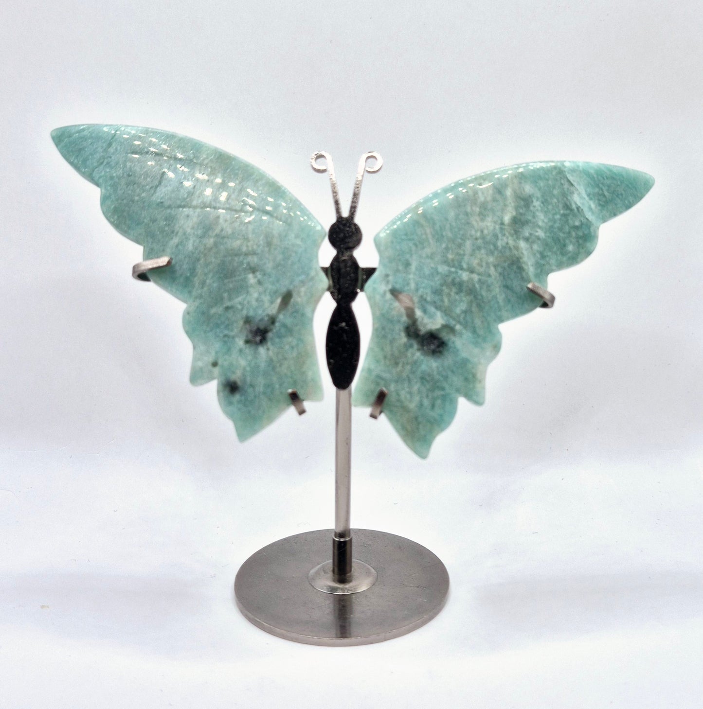 Blue Amazonite Butterfly / Vlinder geslepen Edelsteen met Metalen Standaard (amazoniet)