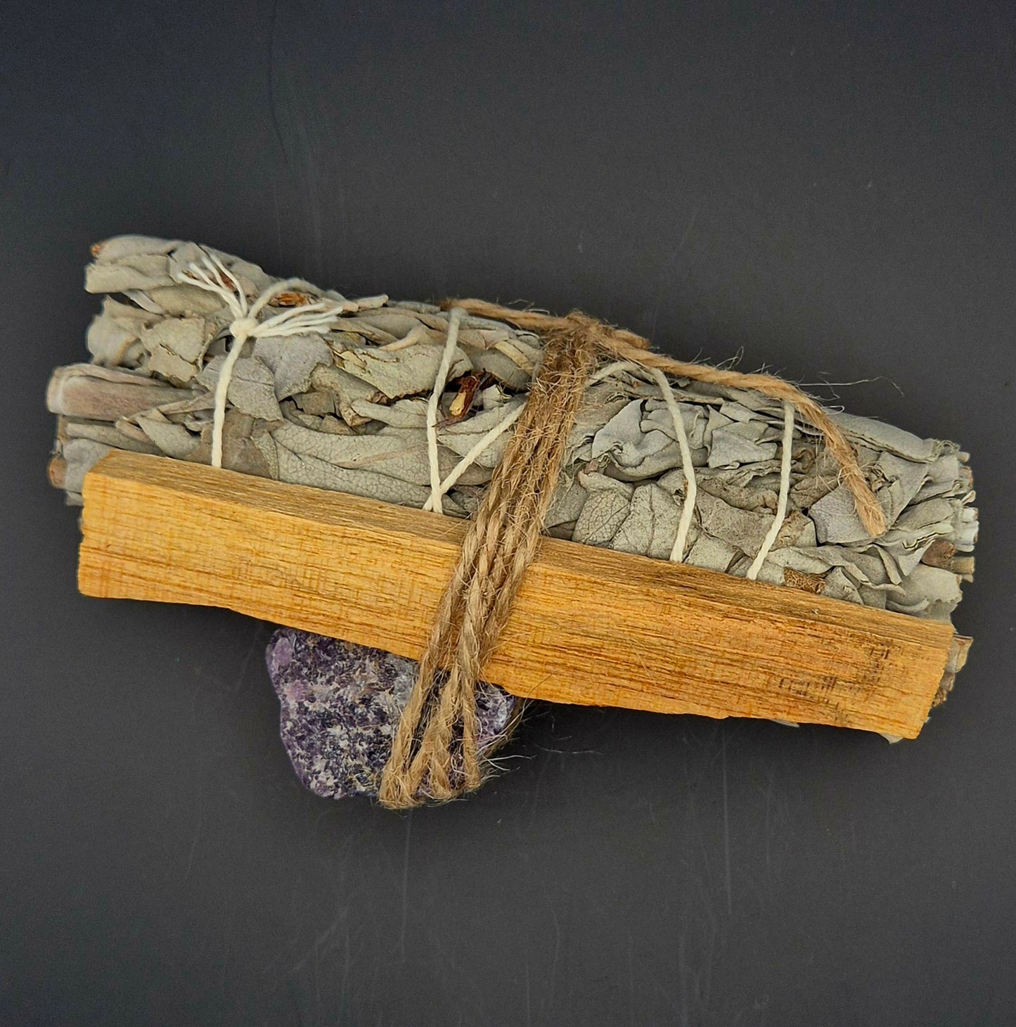Smudging Set with Raw Amethyst, Palo Santo, and Sage