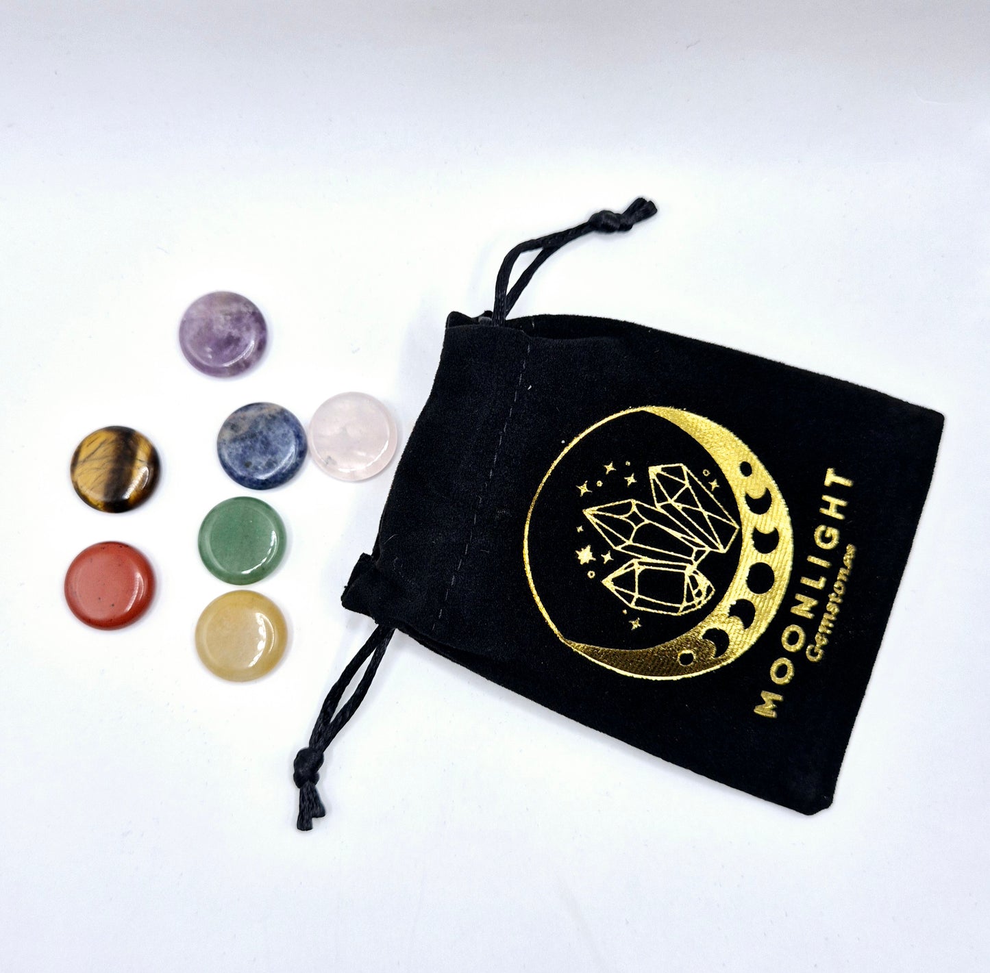 Runde 7-Chakra-Kleinsteine in Samt-Geschenktüte (Weihnachtsgeschenk)