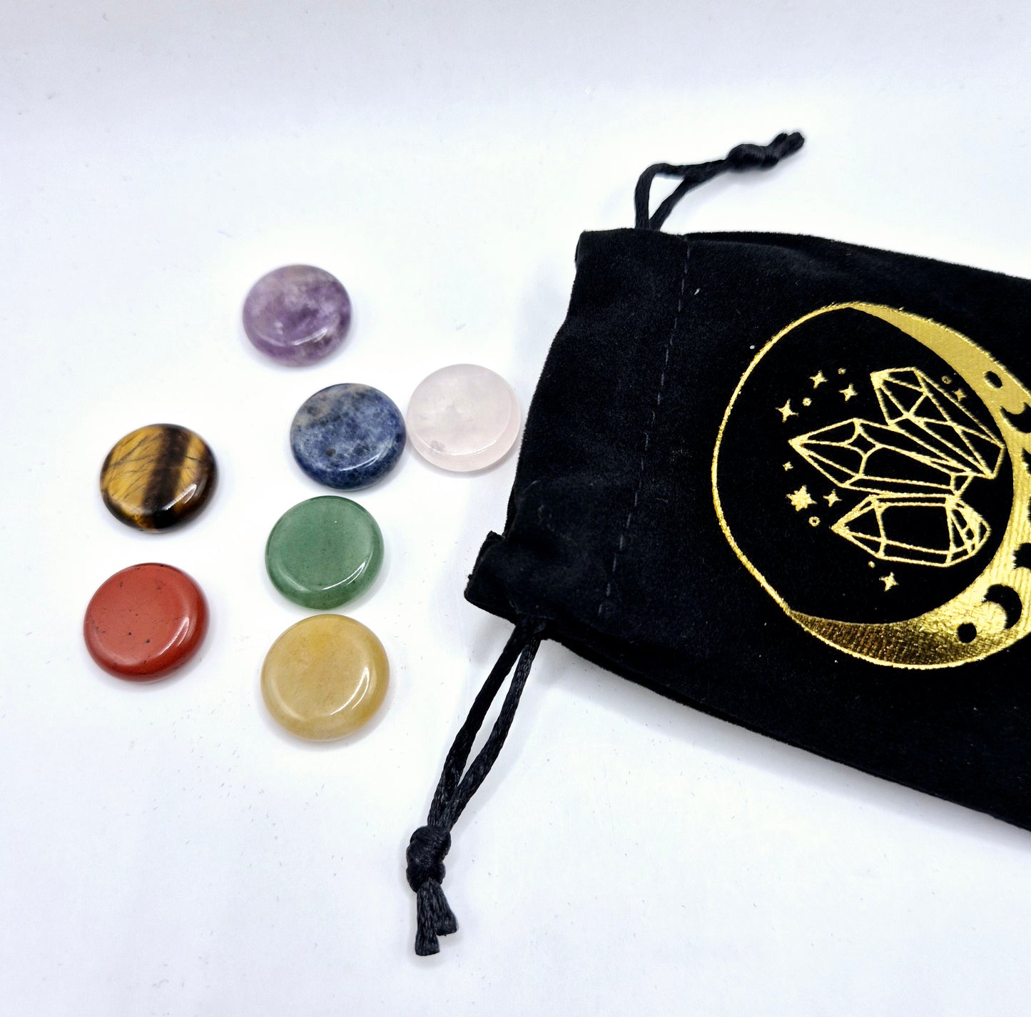 Runde 7-Chakra-Kleinsteine in Samt-Geschenktüte (Weihnachtsgeschenk)
