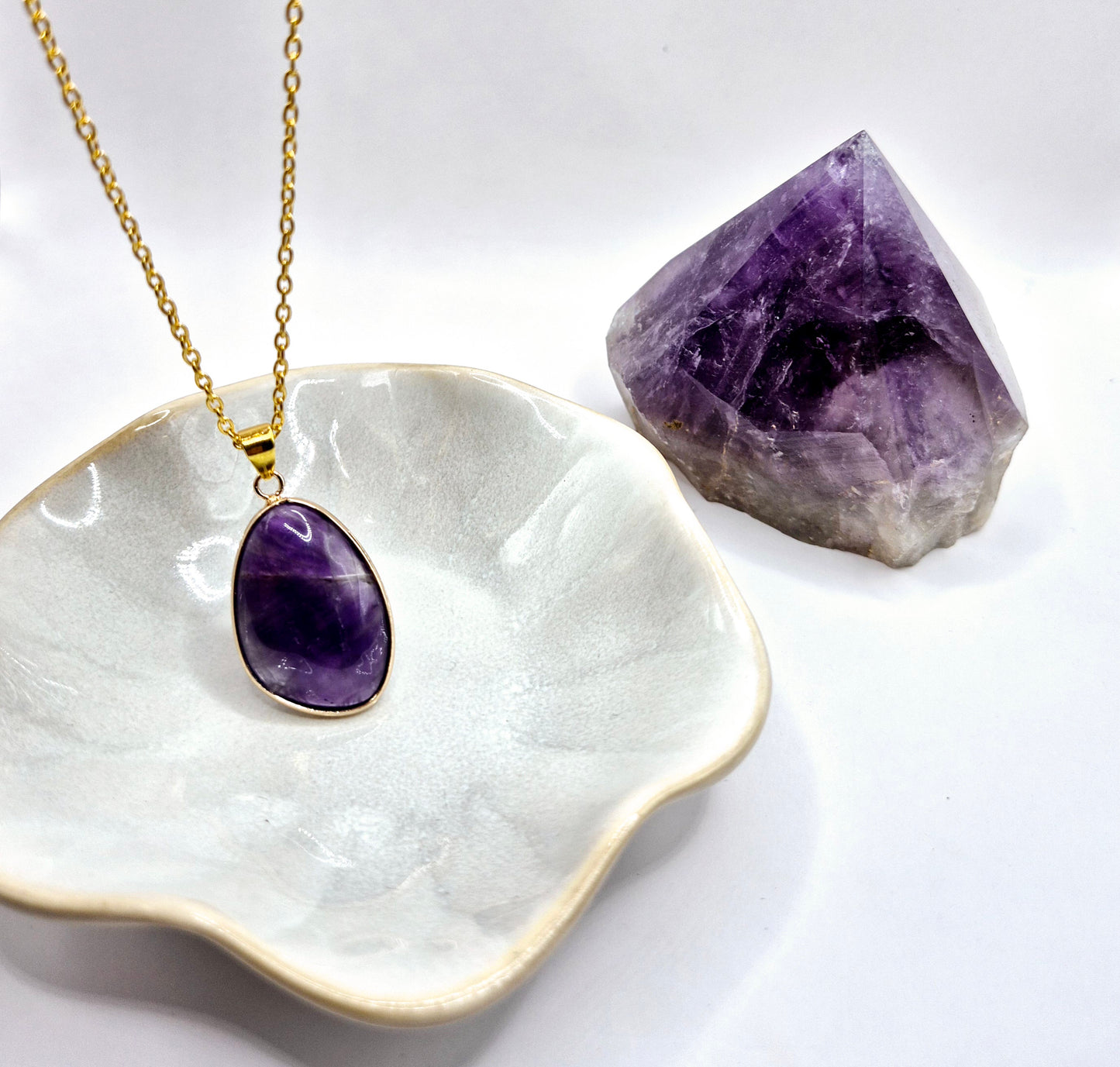 Gold color Amethyst Necklace with 25mm pendant