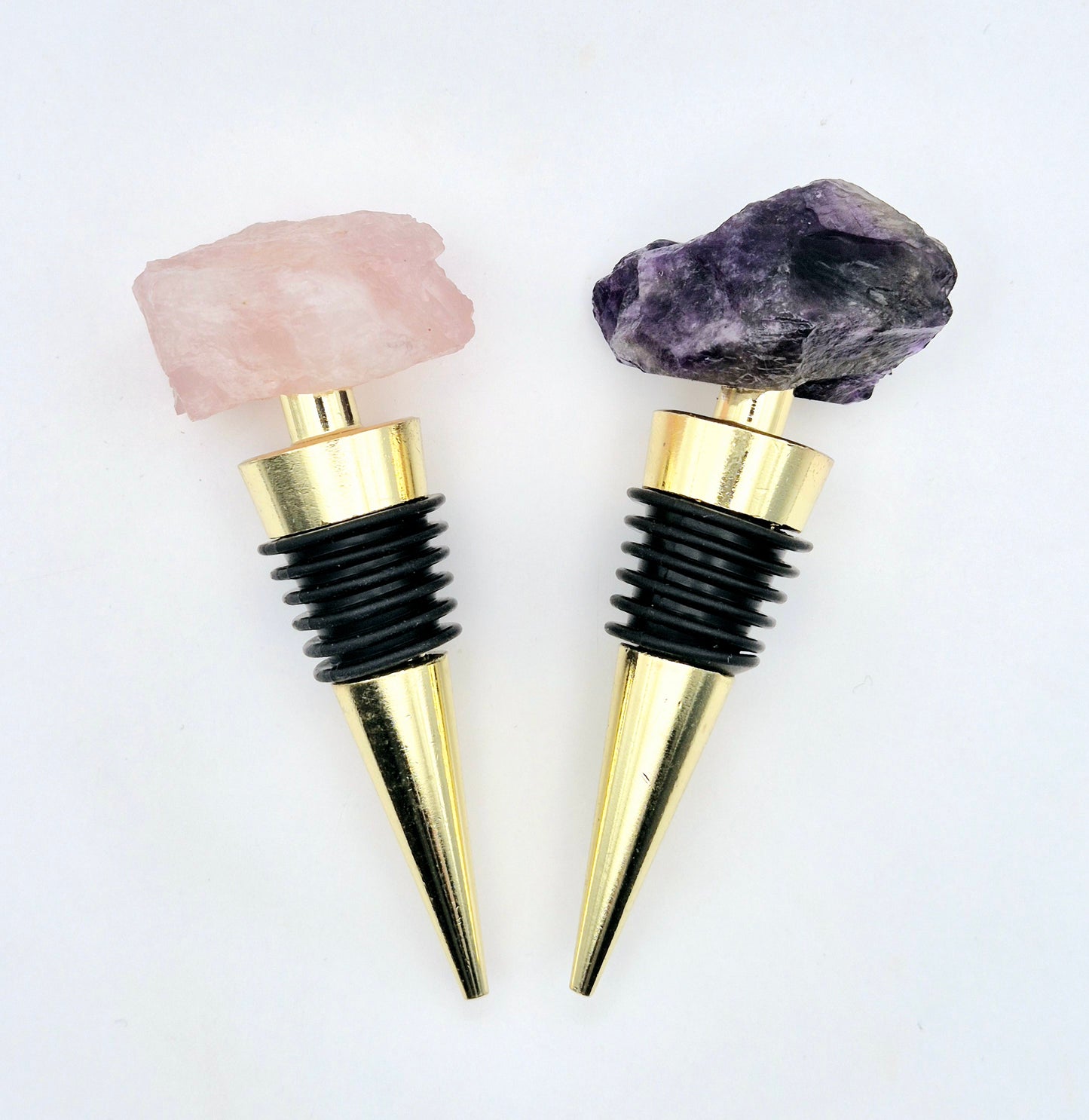 Wine Stopper with Raw Crystal - Rose Quartz or Amethist