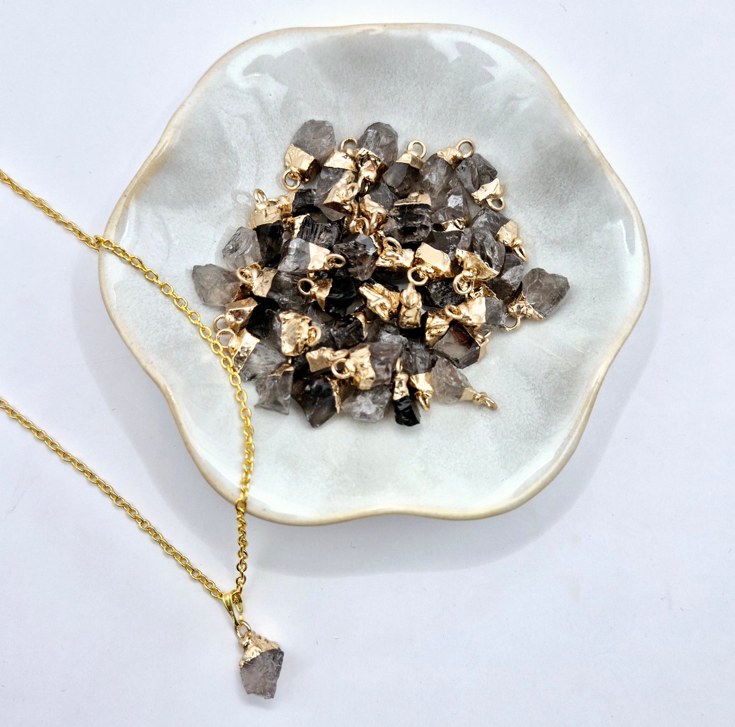 Gold-Colored Necklace with Raw Smoky Quartz Pendant (1cm)