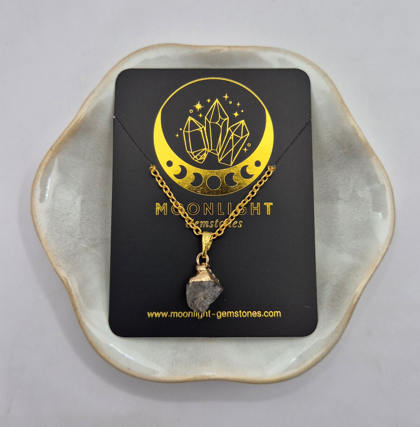 Gold-Colored Necklace with Raw Smoky Quartz Pendant (1cm)
